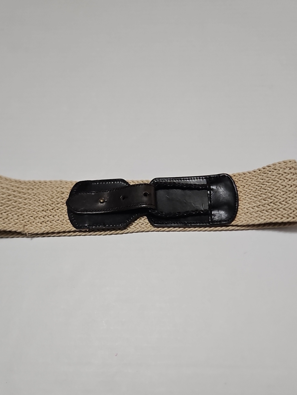 Linea Pelle Canvas Belt with Dark Brown Leather Accents - Beige Size S